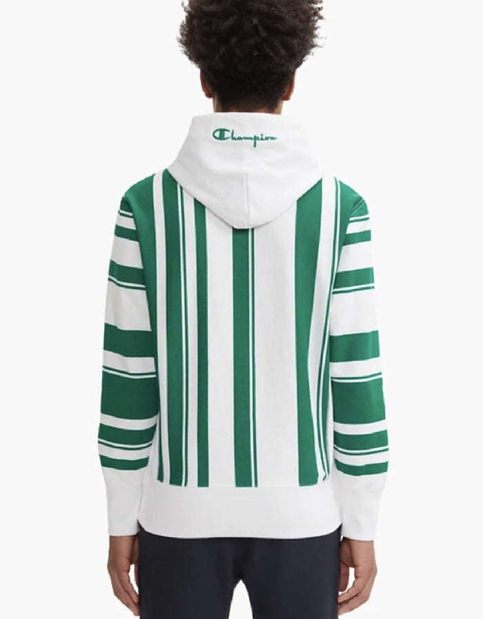 Champion Europe Graphic Stripe Reverse Weave Hoodie White/green Stripe