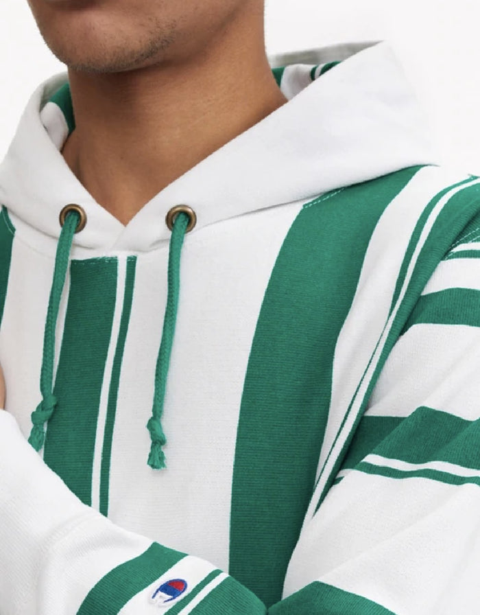 Champion Europe Graphic Stripe Reverse Weave Hoodie White/green Stripe