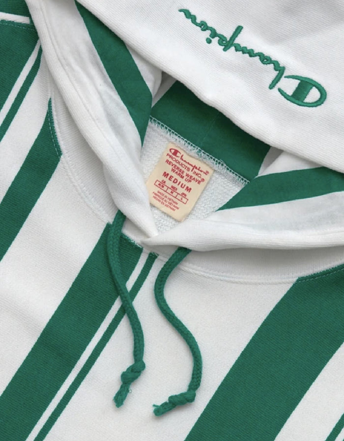 Champion Europe Graphic Stripe Reverse Weave Hoodie White/green Stripe