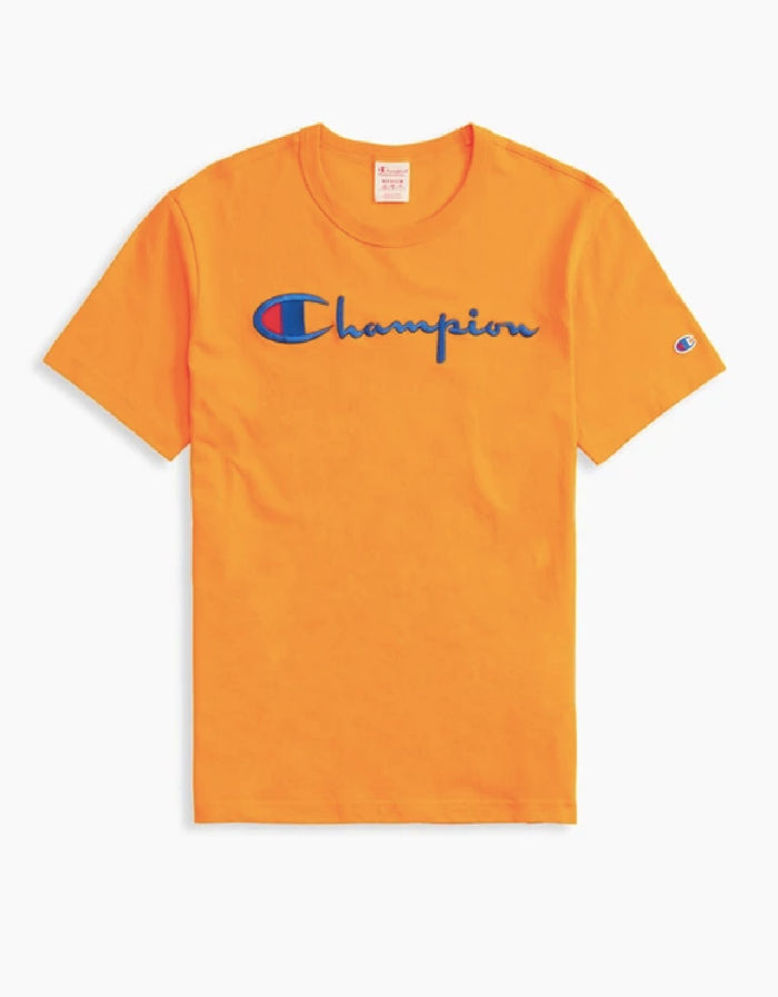 CHAMPION EUROPE SCRIPT LOGO CREW NECK T SHIRT SPICY ORANGE