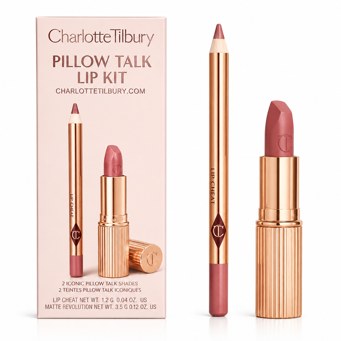 Charlotte Tilbury Pillow Talk Lip Kit, Fair Shade, Nude Pink Lip Liner & Matte Lipstick Set