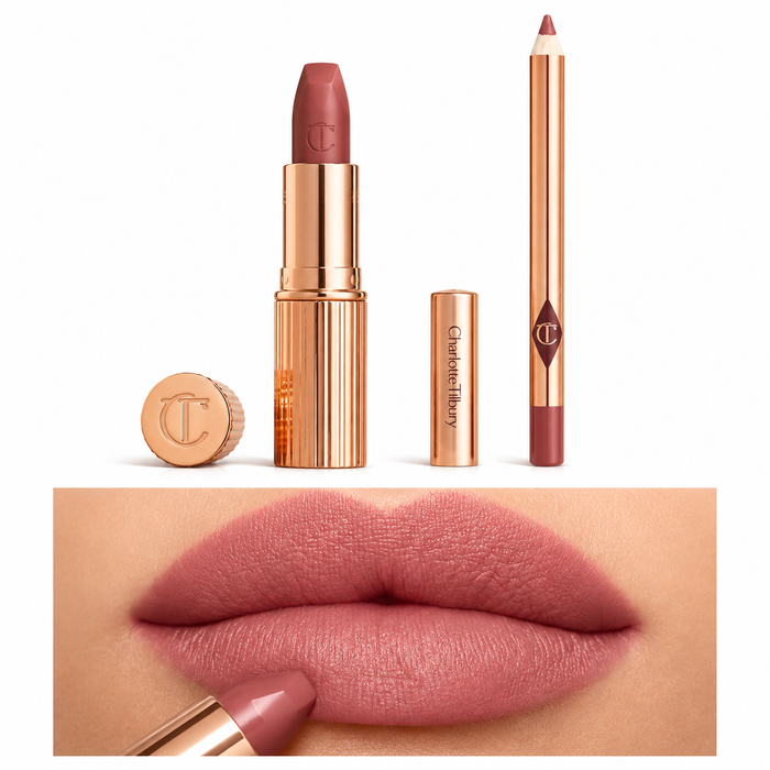 Charlotte Tilbury Pillow Talk Lip Kit, Fair Shade, Nude Pink Lip Liner & Matte Lipstick Set
