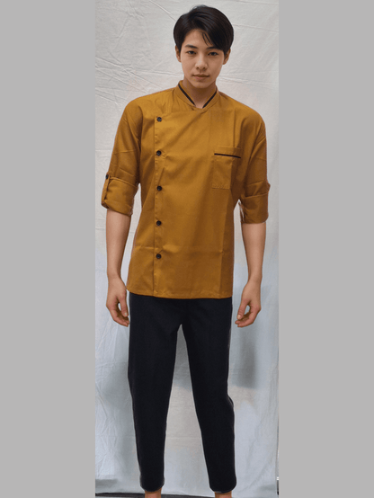 Chef Coat Mustard - Stylish Mustard Chef Coat for Culinary Professionals - J R GARMENTS