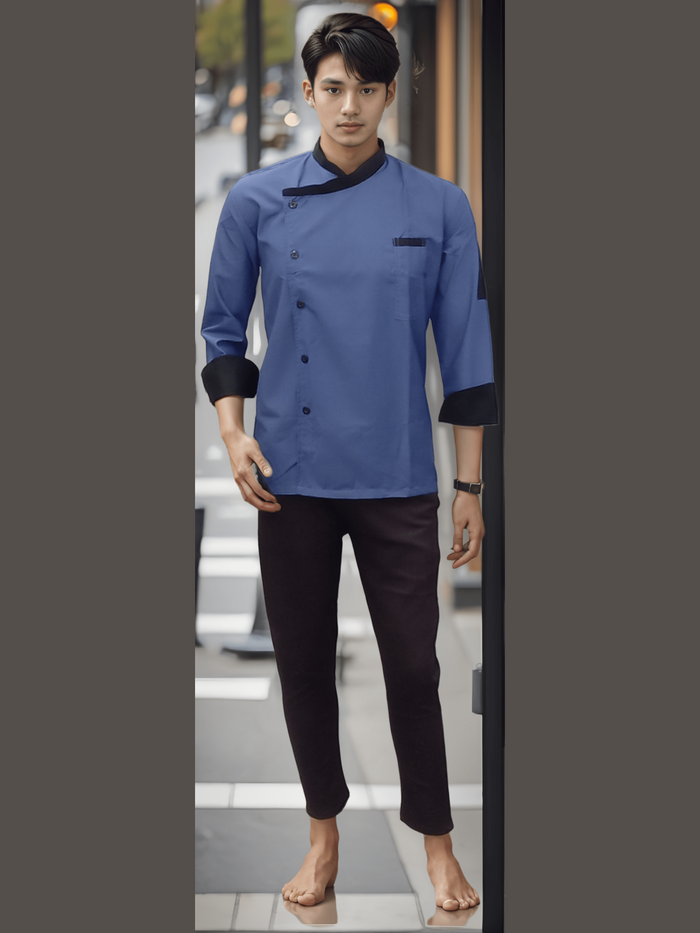 Chef Coat Full Sleeves Science Blue for Professional Chefs - J R GARMENTS