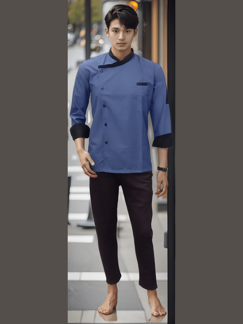 Chef Coat Full Sleeves Science Blue for Professional Chefs - J R GARMENTS