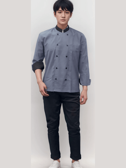 Chef Coat Grey and Black Full Sleeves for Professional Culinary Style - J R GARMENTS