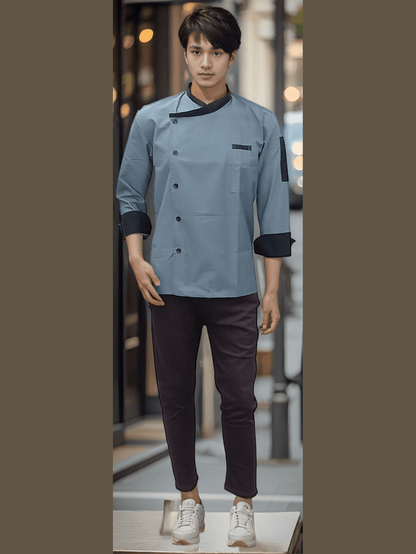 Chef Coat Spanish Grey - Full Sleeves Stylish Culinary Attire for Professionals - J R GARMENTS
