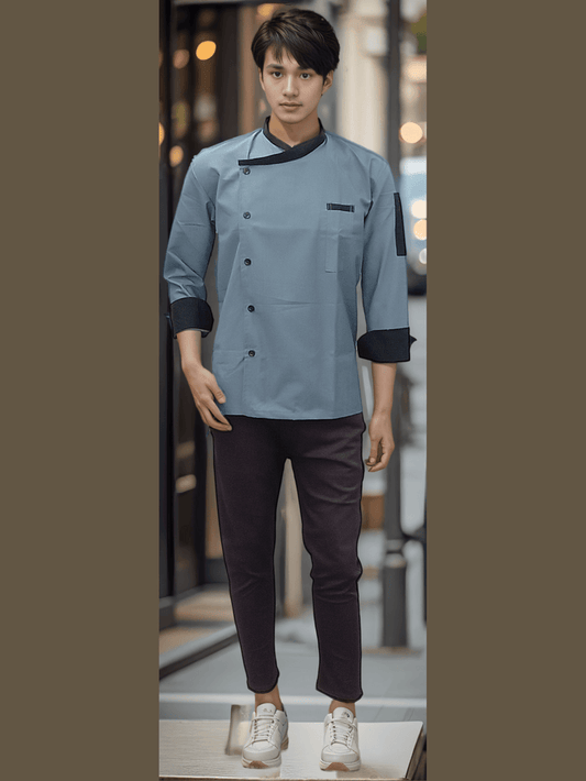 Chef Coat Spanish Grey - Full Sleeves Stylish Culinary Attire for Professionals - J R GARMENTS