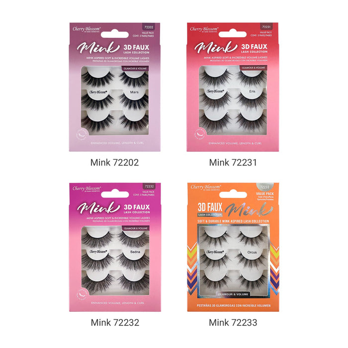 Cherry Blossom Faux Mink 3D Eyelashes 3 Pairs - ikatehouse
