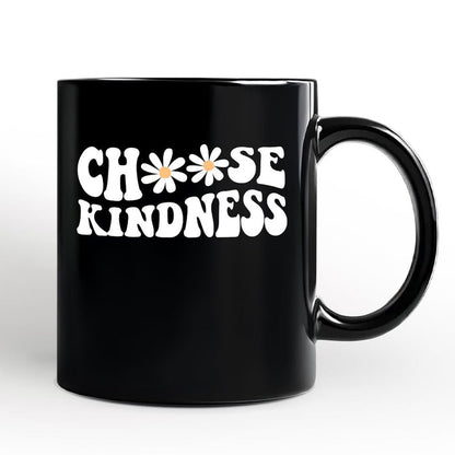 Choose Kindness Daisies Personalized Mug, Retro Groovy Positive Quote Gift with Custom Name Personalized Ceramic Mug OrnamentallyYou Black Non-Custom