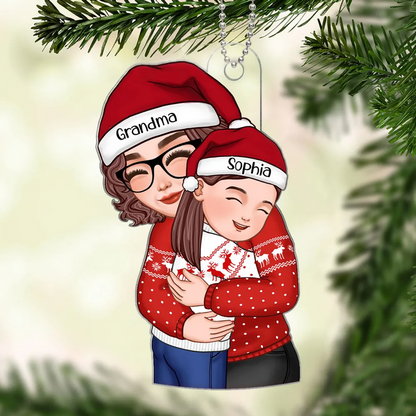 Christmas Cute Grandma Hugging Kid Gift For Granddaughter Grandson Personalized Ornament