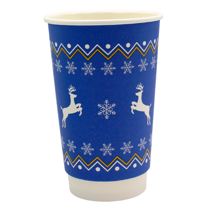 Go Pak Double Wall Christmas Cups 16oz / No Lids / 100 Cups Christmas Jumper Cups