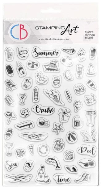 Ciao Bella - Clear Stamp Set 4"x6" - BuJo Summer. These high quality clear photopolymer stamps are manufactured using a patented photopolymer and UV light exposure, this way they are able to achieve a higher level of detail. They are also designed to achieve optimum performance ensuring you get the highest quality possible. Available at Embellish Away located in Bowmanville Ontario Canada.