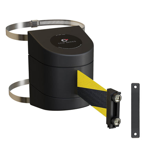 Clamp Wall Mount, Black ABS Case with Magnetic Belt End, 10, 13, and 15 Ft. Belts - CCW Series WMB - 220 - Crowd Control Warehouse