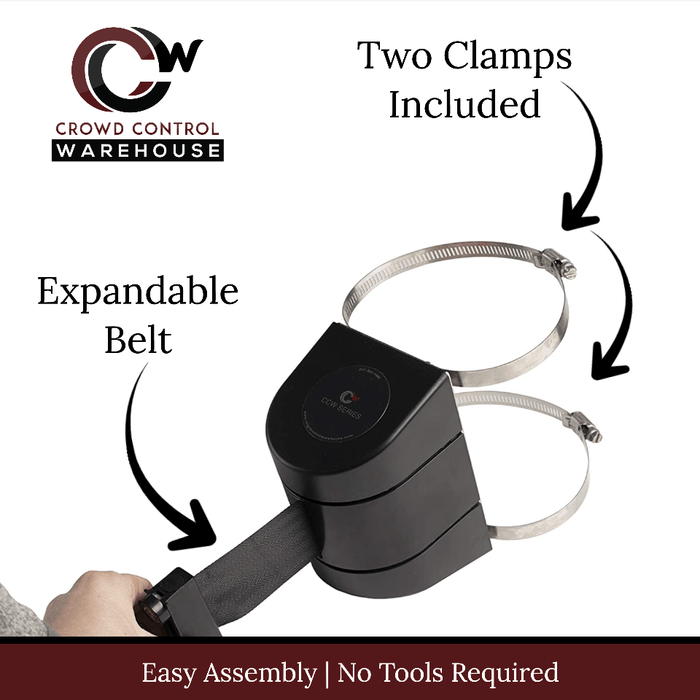 Clamp Wall Mount, Black ABS Case with Magnetic Belt End, 20, 25, and 30 Ft. Belts - CCW Series WMB - 230 - Crowd Control Warehouse