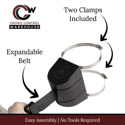 Clamp Wall Mount, Black ABS Case with Magnetic Belt End, 20, 25, and 30 Ft. Belts - CCW Series WMB - 230 - Crowd Control Warehouse