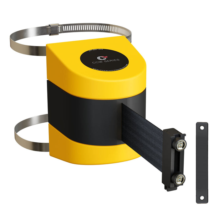 Clamp Wall Mount, Yellow ABS Case with Magnetic Belt End, 10, 13, and 15 Ft. Belts - CCW Series WMB - 220 - Crowd Control Warehouse