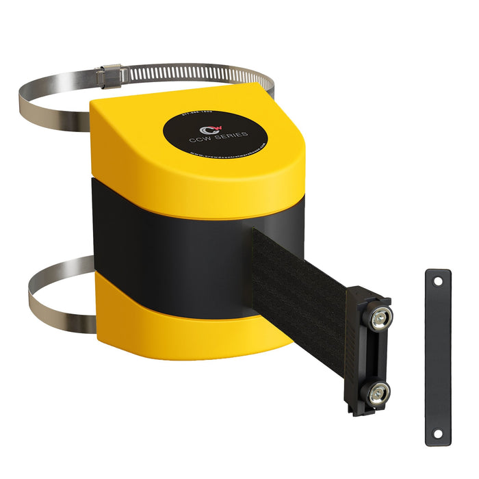 Clamp Wall Mount, Yellow ABS Case with Magnetic Belt End, 10, 13, and 15 Ft. Belts - CCW Series WMB - 220 - Crowd Control Warehouse