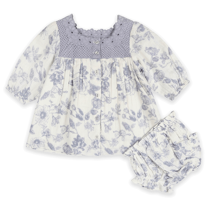 Claudia Floral Baby Dress & Bloomer Set (Organic Muslin) - Outfit