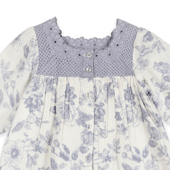 Claudia Floral Baby Dress & Bloomer Set (Organic Muslin) - Detail