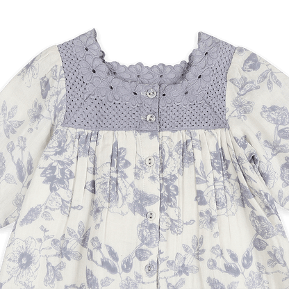 Claudia Floral Baby Dress & Bloomer Set (Organic Muslin) - Detail
