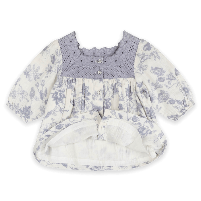 Claudia Floral Baby Dress & Bloomer Set (Organic Muslin) - Voile Lining