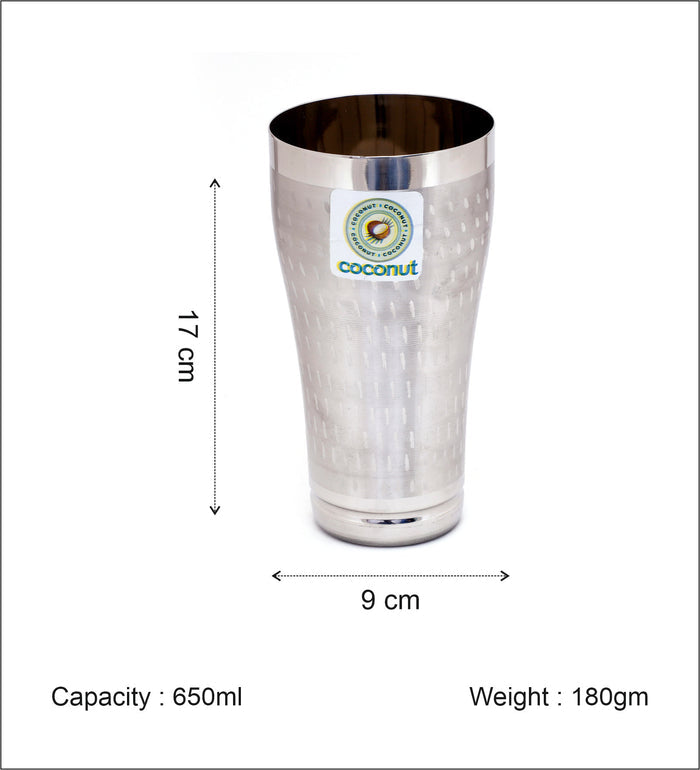 Coconut A28 Stainless Steel Bournvita Glass Set of 2, 650ml Each | Premium Shower Design Drinking Tumbler | Food Grade Stainless Steel | Large Capacity Milk, Bournvita, Protein Shake & Juice Glass | Rust Proof, BPA Free, Dishwasher Safe.