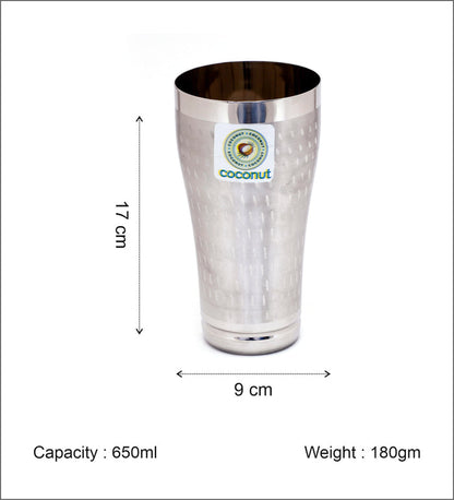 Coconut A28 Stainless Steel Bournvita Glass Set of 2, 650ml Each | Premium Shower Design Drinking Tumbler | Food Grade Stainless Steel | Large Capacity Milk, Bournvita, Protein Shake & Juice Glass | Rust Proof, BPA Free, Dishwasher Safe.