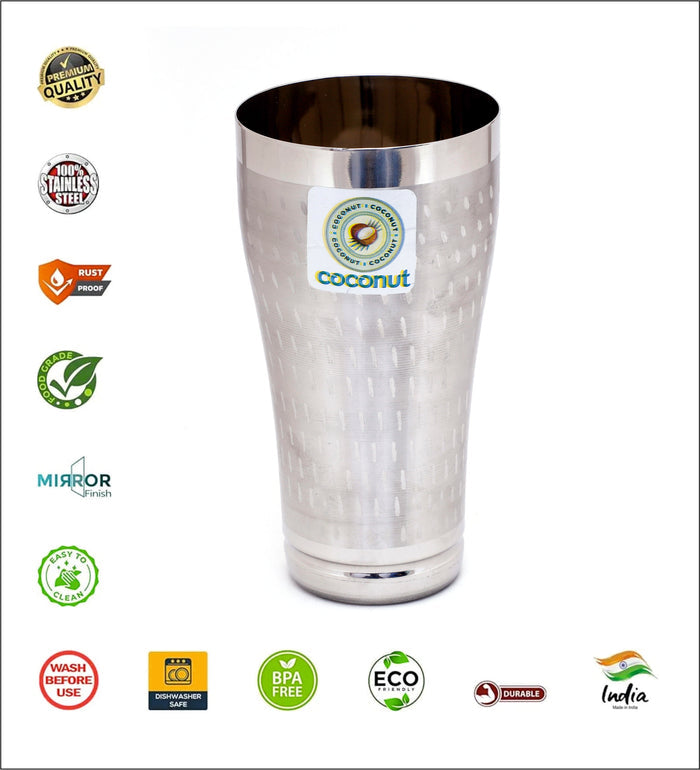 Coconut A28 Stainless Steel Bournvita Glass Set of 2, 650ml Each | Premium Shower Design Drinking Tumbler | Food Grade Stainless Steel | Large Capacity Milk, Bournvita, Protein Shake & Juice Glass | Rust Proof, BPA Free, Dishwasher Safe.