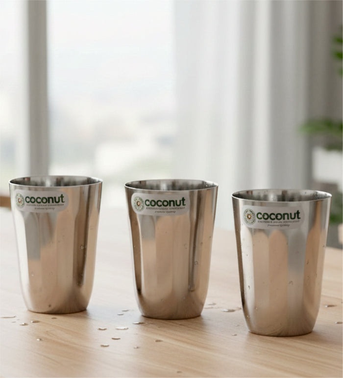Coconut A35 Citrus Stainless Steel Drinking Glass Set of 6, 300ml Each | Premium Mirror Finish Tumbler | Food Grade Stainless Steel Water Glass | Rust Proof, BPA Free, Dishwasher Safe | Juice, Water, Milk & Beverage Glasses.
