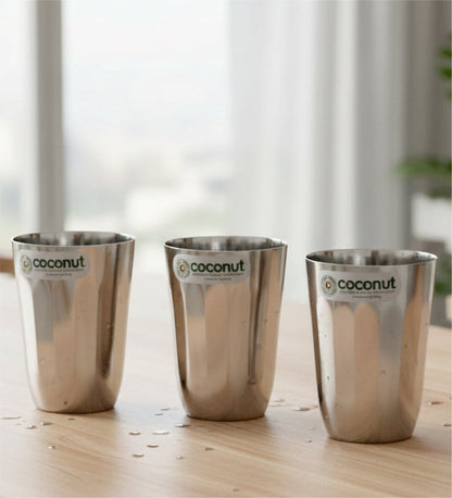 Coconut A35 Citrus Stainless Steel Drinking Glass Set of 6, 300ml Each | Premium Mirror Finish Tumbler | Food Grade Stainless Steel Water Glass | Rust Proof, BPA Free, Dishwasher Safe | Juice, Water, Milk & Beverage Glasses.
