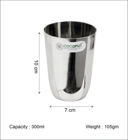 Coconut A35 Citrus Stainless Steel Drinking Glass Set of 6, 300ml Each | Premium Mirror Finish Tumbler | Food Grade Stainless Steel Water Glass | Rust Proof, BPA Free, Dishwasher Safe | Juice, Water, Milk & Beverage Glasses.