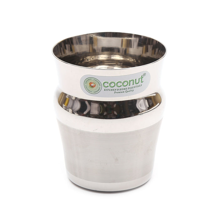 Coconut A41 Trinity Stainless Steel Drinking Glass Set of 6, 270 ml Each, Matte Finish Tumbler Glasses for Water, Juice, Lassi, Buttermilk, Tea & Daily Use, Rust Resistant Food Grade.