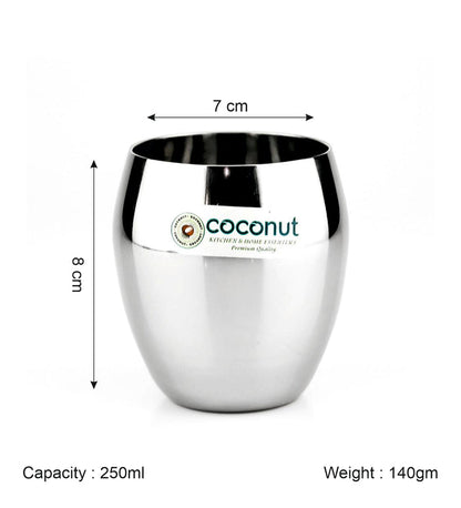 Coconut B1 Honda Stainless Steel Glass, 250 ml, Mirror Finish Drinking Tumbler, Food Grade Steel Water Glass for Juice, Milk, Lassi, Buttermilk & Daily Use, Rust Resistant.