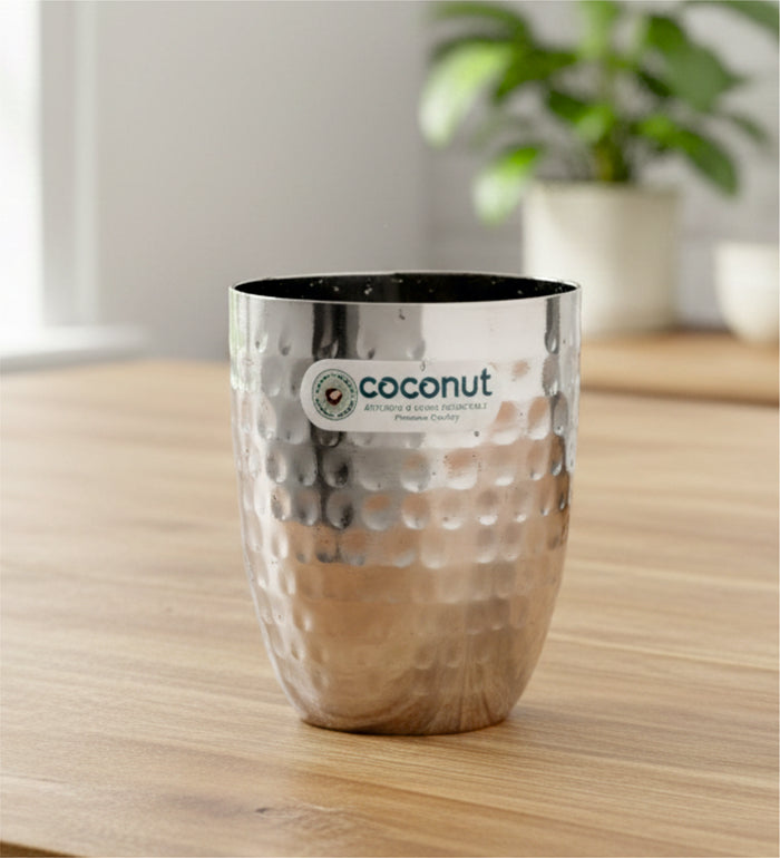 Coconut B13 Hammered Stainless Steel Glass, 200 ml, Premium Hammered Finish Drinking Tumbler, Food Grade Steel Water Glass for Juice, Milk, Lassi, Buttermilk & Daily Use, Rust Proof.