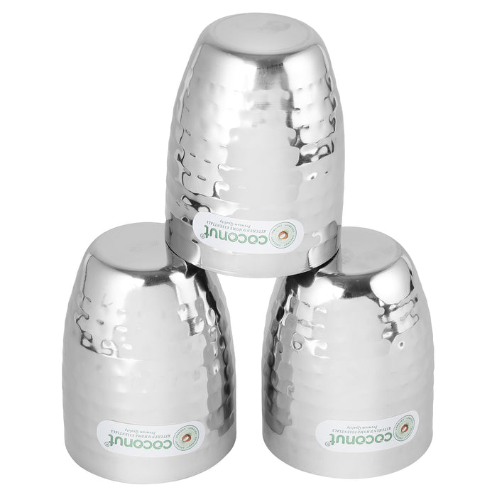 Coconut B13 Hammered Stainless Steel Glass, 200 ml, Premium Hammered Finish Drinking Tumbler, Food Grade Steel Water Glass for Juice, Milk, Lassi, Buttermilk & Daily Use, Rust Proof.