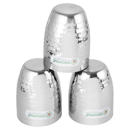 Coconut B13 Hammered Stainless Steel Glass, 200 ml, Premium Hammered Finish Drinking Tumbler, Food Grade Steel Water Glass for Juice, Milk, Lassi, Buttermilk & Daily Use, Rust Proof.