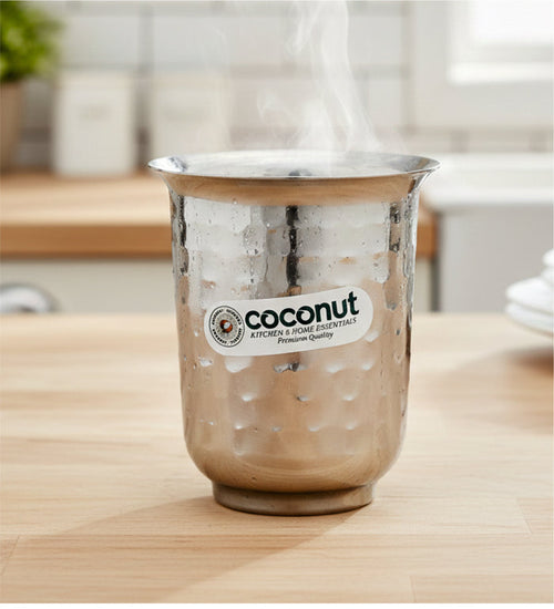 Coconut B19 Hammered Stainless Steel Glass, 300 ml, Premium Hammered Finish Drinking Tumbler, Food Grade Steel Water Glass for Juice, Milk, Lassi, Buttermilk & Daily Use, Rust Proof.