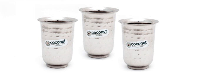 Coconut B19 Hammered Stainless Steel Glass, 300 ml, Premium Hammered Finish Drinking Tumbler, Food Grade Steel Water Glass for Juice, Milk, Lassi, Buttermilk & Daily Use, Rust Proof.