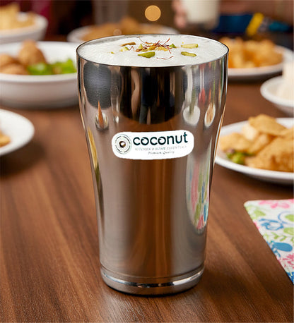 Coconut B3 Stainless Steel Lassi Glass Set of 2, 650 ml Each, Large Capacity Mirror Finish Tumbler, Food Grade Steel Glass for Lassi, Buttermilk, Milk, Juice, Water & Cold Beverages, Rust Resistant.