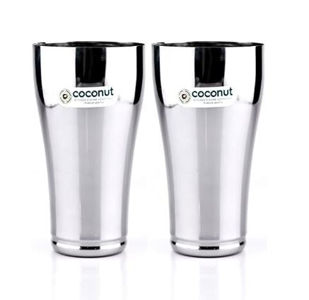Coconut B3 Stainless Steel Lassi Glass Set of 2, 650 ml Each, Large Capacity Mirror Finish Tumbler, Food Grade Steel Glass for Lassi, Buttermilk, Milk, Juice, Water & Cold Beverages, Rust Resistant.