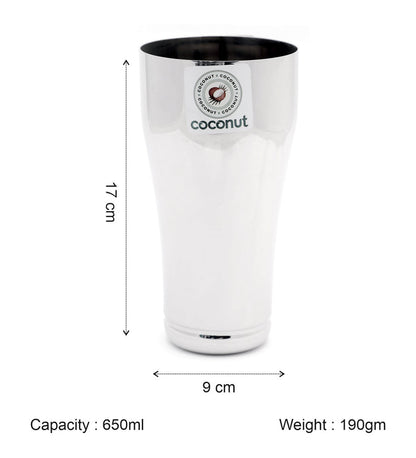 Coconut B3 Stainless Steel Lassi Glass Set of 2, 650 ml Each, Large Capacity Mirror Finish Tumbler, Food Grade Steel Glass for Lassi, Buttermilk, Milk, Juice, Water & Cold Beverages, Rust Resistant.
