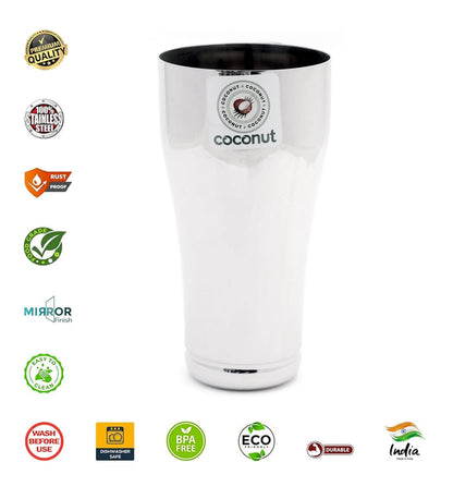 Coconut B3 Stainless Steel Lassi Glass Set of 2, 650 ml Each, Large Capacity Mirror Finish Tumbler, Food Grade Steel Glass for Lassi, Buttermilk, Milk, Juice, Water & Cold Beverages, Rust Resistant.