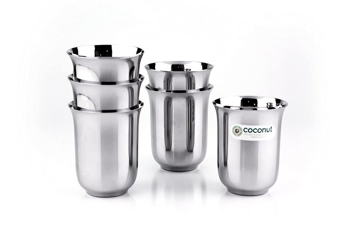 Coconut B5 Stainless Steel Plain Glass, 300 ml, Mirror Finish Drinking Tumbler, Food Grade Steel Water Glass for Juice, Milk, Lassi, Buttermilk & Daily Use, Rust Resistant.
