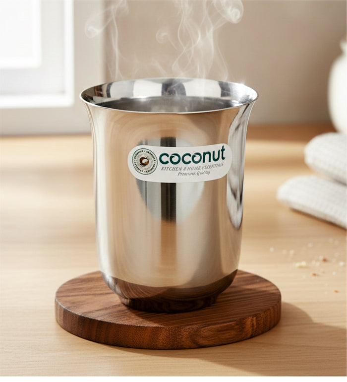 Coconut B5 Stainless Steel Plain Glass, 300 ml, Mirror Finish Drinking Tumbler, Food Grade Steel Water Glass for Juice, Milk, Lassi, Buttermilk & Daily Use, Rust Resistant.
