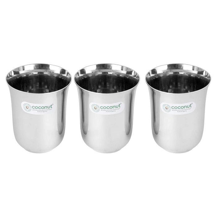 Coconut B5 Stainless Steel Plain Glass, 300 ml, Mirror Finish Drinking Tumbler, Food Grade Steel Water Glass for Juice, Milk, Lassi, Buttermilk & Daily Use, Rust Resistant.