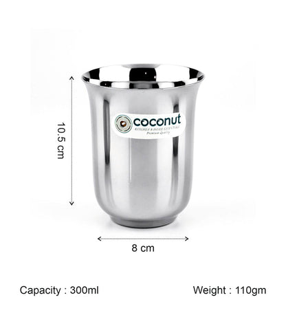 Coconut B5 Stainless Steel Plain Glass, 300 ml, Mirror Finish Drinking Tumbler, Food Grade Steel Water Glass for Juice, Milk, Lassi, Buttermilk & Daily Use, Rust Resistant.