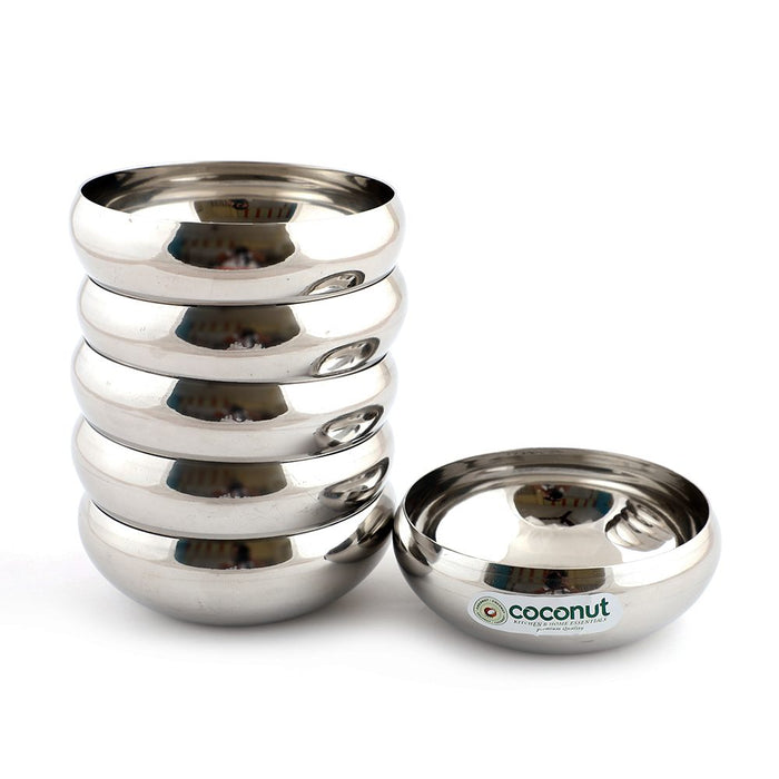Coconut C17 Rasberry Bowl Set of 6 Stainless Steel Bowls | Available in 100ml, 150ml, 200ml & 300ml Sizes | Mirror Finish Serving Bowls for Snacks, Desserts, Curry, Curd & Daily Use | Rust Proof.
