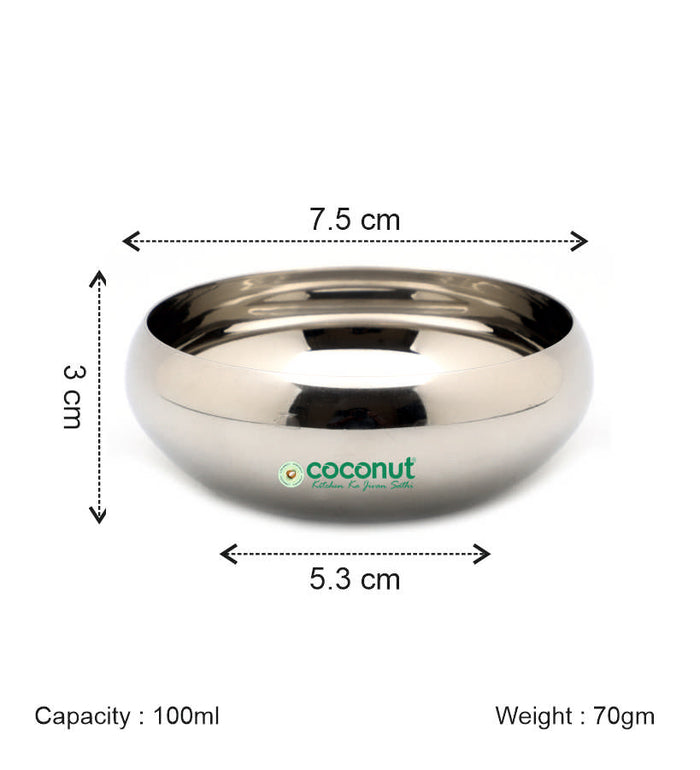 Coconut C17 Rasberry Bowl Set of 6 Stainless Steel Bowls | Available in 100ml, 150ml, 200ml & 300ml Sizes | Mirror Finish Serving Bowls for Snacks, Desserts, Curry, Curd & Daily Use | Rust Proof.