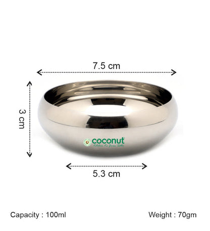 Coconut C17 Rasberry Bowl Set of 6 Stainless Steel Bowls | Available in 100ml, 150ml, 200ml & 300ml Sizes | Mirror Finish Serving Bowls for Snacks, Desserts, Curry, Curd & Daily Use | Rust Proof.